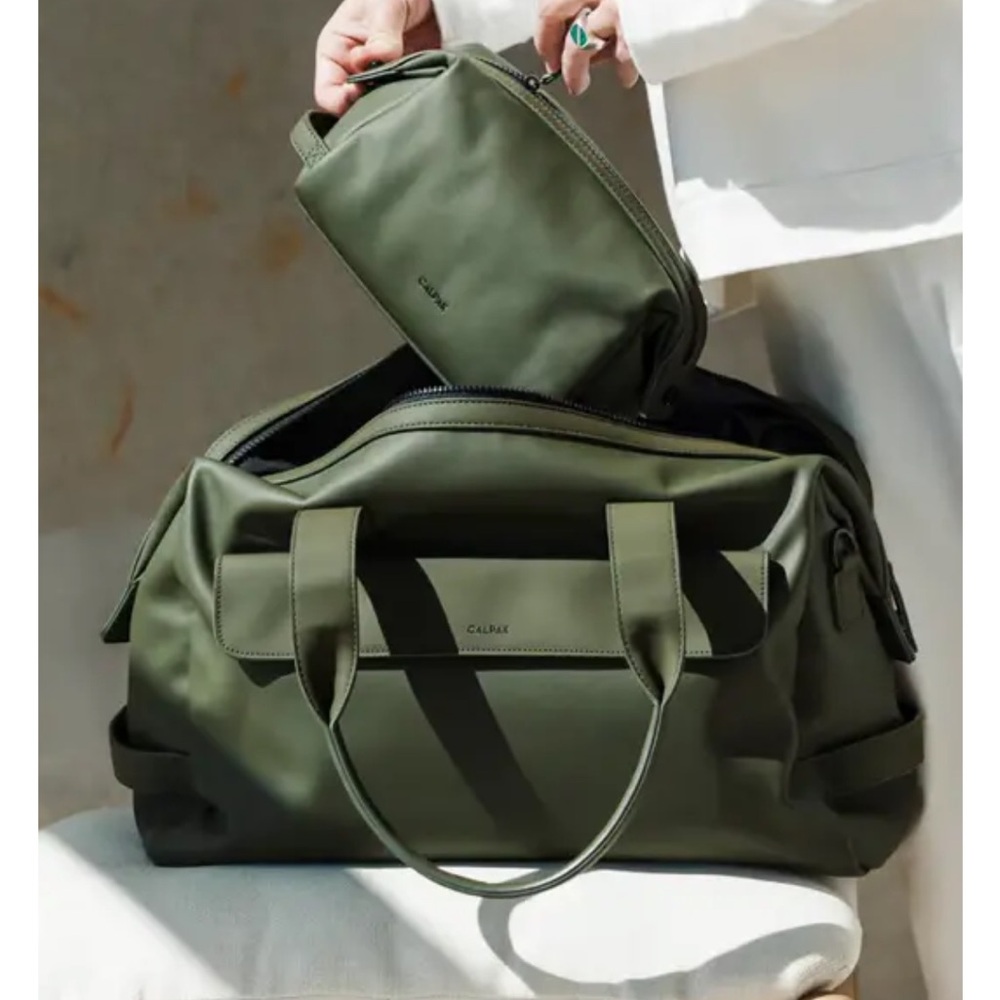 Calpak Moss Green Travel Weekender Duffel Bag with Matching Pouch
